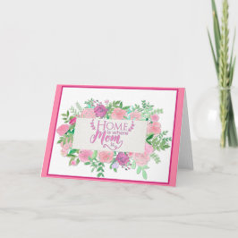 Rosa Blommigt Vattenfärgshem är där Mamma är Kort