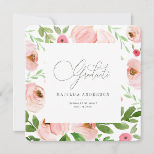 rosa blommigt vattenfärgsinbjudan studenten julkort