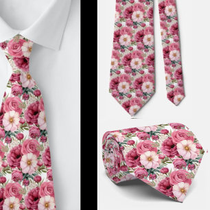Rosa, Blommigt, vattenfärgsnosruta Slips