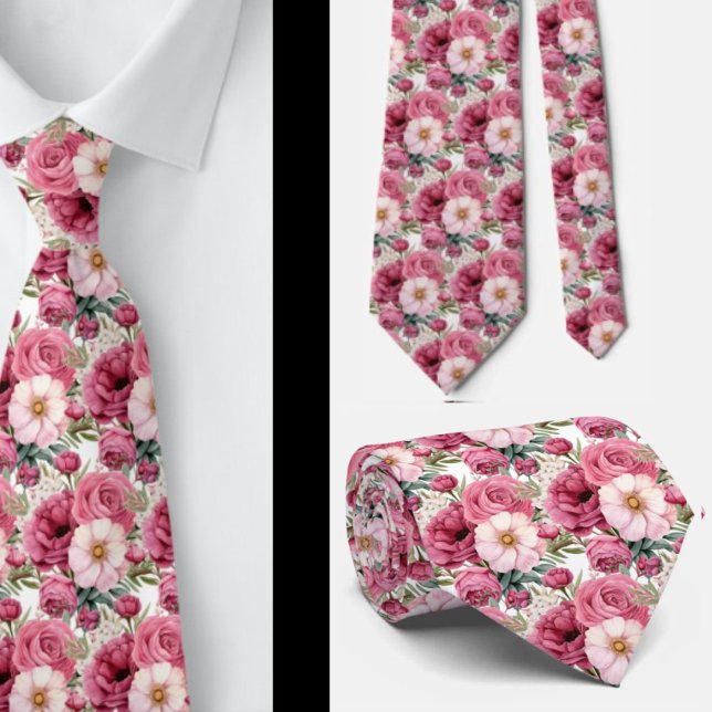 Rosa, Blommigt, vattenfärgsnosruta Slips (Skapare uppladdad)