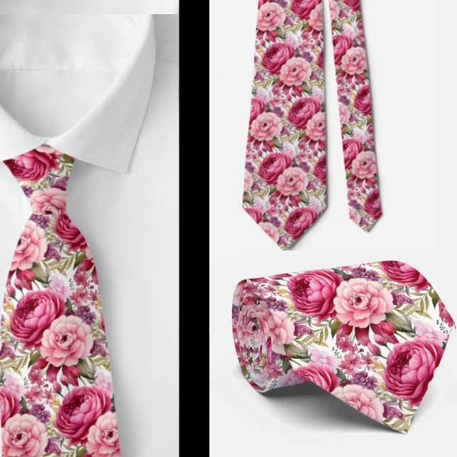Rosa, Blommigt, vattenfärgsnosruta Slips (Skapare uppladdad)