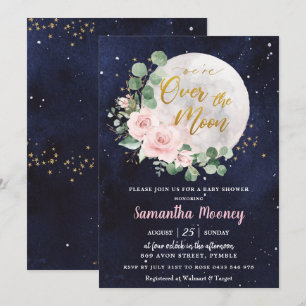 Rosa Blommigt Vi är över Måne Baby Shower Inbjudningar