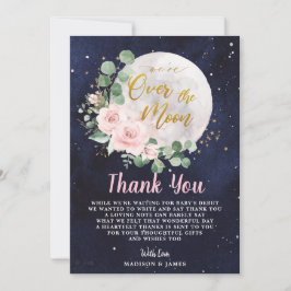 Rosa Blommigt Vi är över Måne Baby Shower Tack Kort