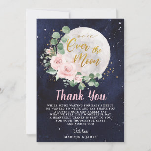 Rosa Blommigt Vi är över Måne Baby Shower Tack Kort