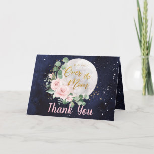 Rosa Blommigt Vi är över Måne Baby Shower Tack Kort