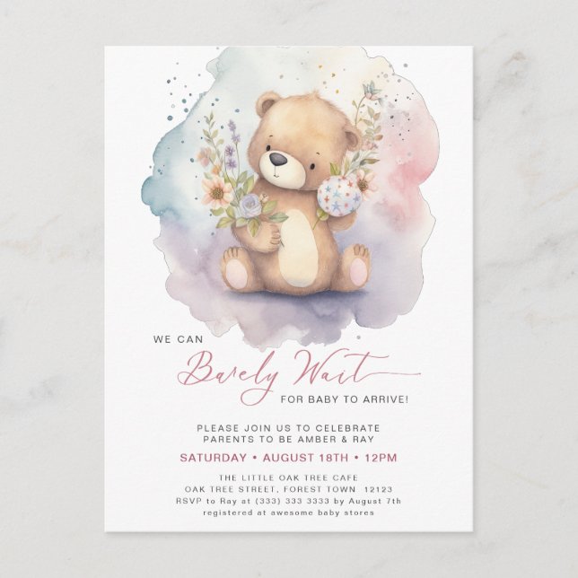 Rosa Blommigt Vi kan tidigt vänta på babyskor Inbjudan Vykort (Framsida)