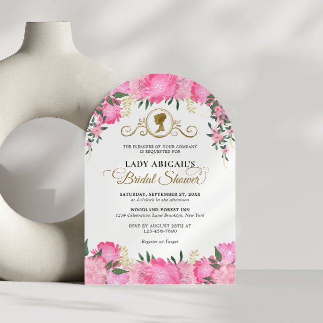  Rosa Blommigt Victorian Möhippa Arch Inbjudningar (Skapare uppladdad)