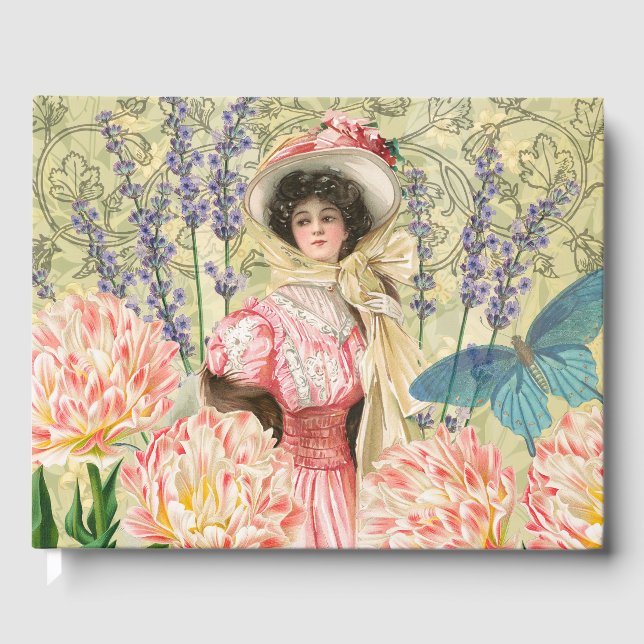 Rosa Blommigt Victorian Woman ReEmergency Gästböcker (Framsida)