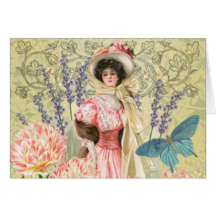 Rosa Blommigt Victorian Woman ReEmergency Hälsningskort