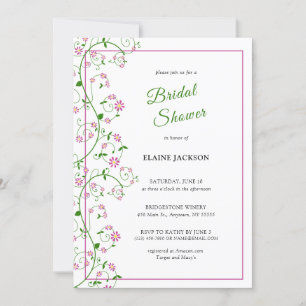 Rosa Blommigt Vine Shower-inbjudan, platta kort