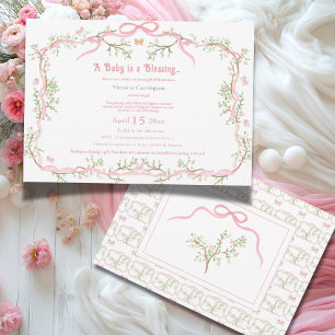 Rosa Blommigt Vintage Elegant för babykläder för Inbjudningar