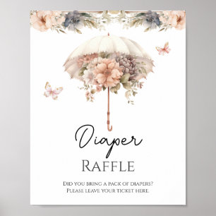 Rosa Blommigt Vintage Paraplla Diaper Raffle Poster