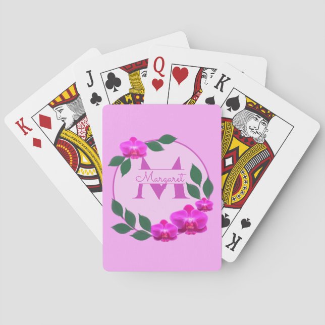 Rosa blommigt vintage personlig namn casinokort (Baksidan)