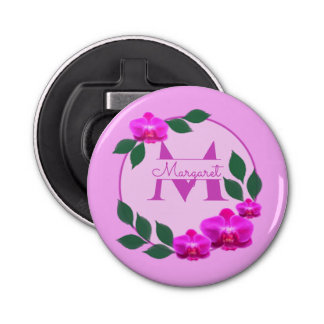 Rosa blommigt vintage personlig namn flasköppnare