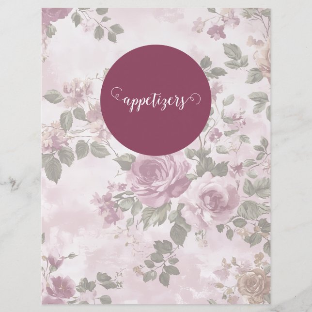 Rosa Blommigt Vintage Recipe Binder Divider (Framsida)