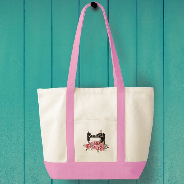 Rosa Blommigt Vintage Sewing Maskin Monogram Tygkasse (Skapare uppladdad)