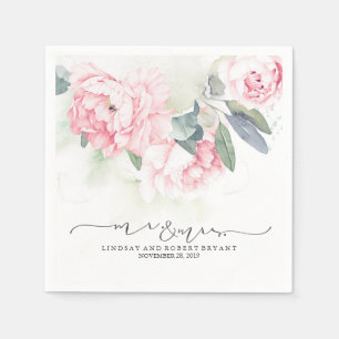 Rosa Blommigt Vintage Vattenfärg Bröllop Pappersservett