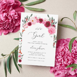 Rosa Blommigt Vinterjulljusknappen Baby Shower Inbjudningar