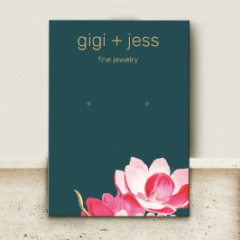 Rosa Blommigt Visning för vattenfärg Magnolia Earr Visitkort