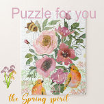 Rosa blommigt vit Puzzel med fåglar Pussel<br><div class="desc">Hitta det här söta Rosa ros och Blommor-pusslet på en vit bakgrund. Den här Blommigtens pussel med vackert utformade rosa Watercolor-blommor och Monogram, söta gulter-fåglar, och ett humlor kommer att göra ditt lilla samtidigt som du håller ihop delarna. Det skulle ge en underbar gåva till din lilla flicka, brorsan, eller...</div>