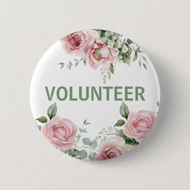 Rosa Blommigt Volunteer Knapp (Framsida)