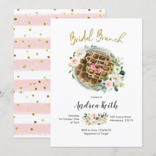 Rosa Blommigt Waffle Möhippa Brunch-inbjudan Inbjudningar