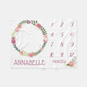 Rosa Blommigt WAN Milestone Blanket Flicka Fleecefilt