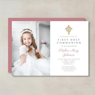 Rosa Blommigt Wandeand Kor Girl First Communion Inbjudningar
