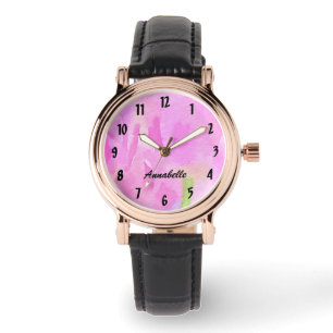 Rosa Blommigt Watch med Personlig Namn Armbandsur