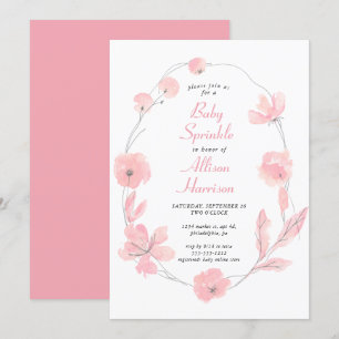 Rosa Blommigt Watercolor Baby Sprinkle Inbjudningar