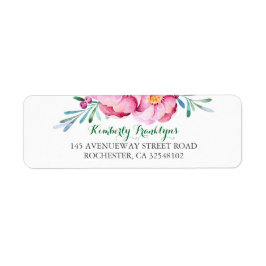 Rosa Blommigt Watercolor Bouquet Returadress Etikett