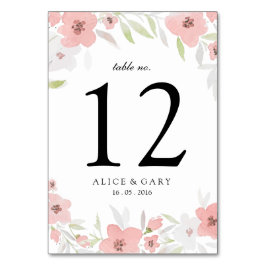 Rosa Blommigt Watercolor Bröllop Bordsnummer Card