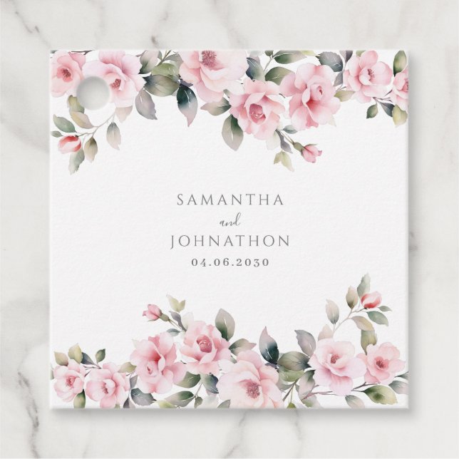 Rosa Blommigt Watercolor Bröllop Gåvor Etiketter (Framsida)