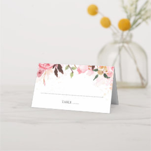 Rosa Blommigt Watercolor Bröllop Placeringskort