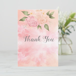 Rosa Blommigt Watercolor Bröllop Tack Kort