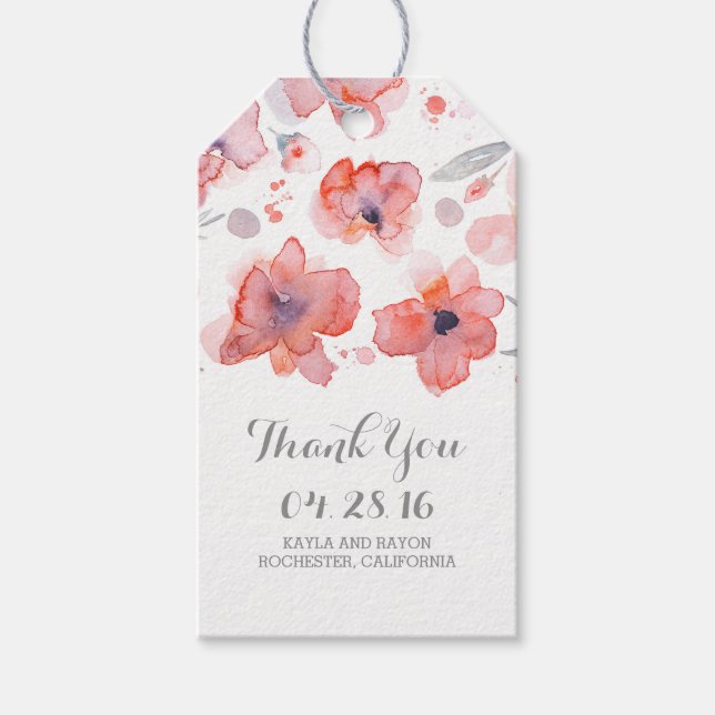 Rosa Blommigt Watercolor Bröllop Tack Presentetikett (Framsidan)