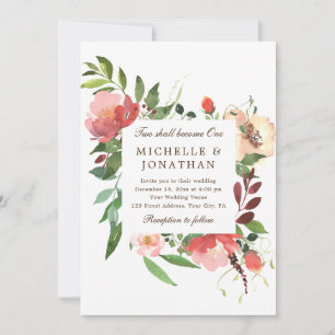 Rosa Blommigt Watercolor Christian Bröllop Inbjudningar