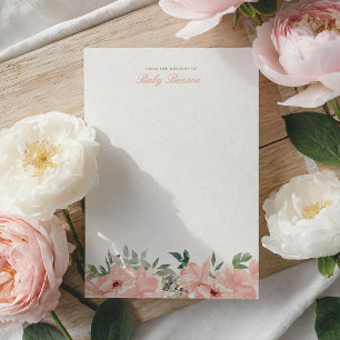 Rosa Blommigt Watercolor Girl Baby Shower Tack Kort