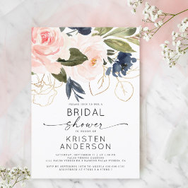 Rosa Blommigt Watercolor Guld Möhippa Inbjudningar