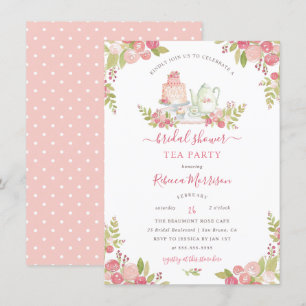 Rosa Blommigt Watercolor Möhippa Tea Party Inbjudningar