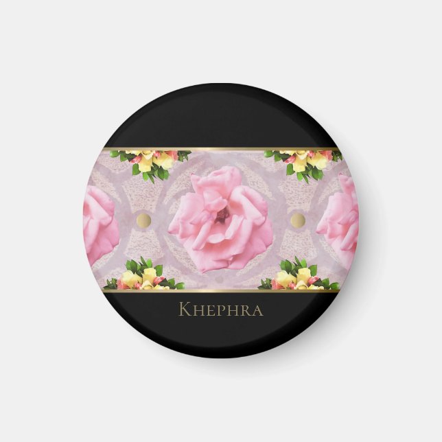 Rosa Blommigt Watercolor Monogram Namn Magnet (Framsidan)