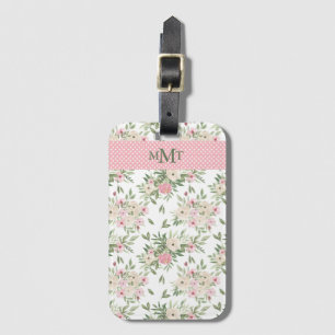 Rosa Blommigt Watercolor Monogram Polkadot Bagagebricka