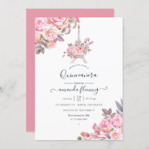 Rosa Blommigt Watercolor Paris Quinceañera