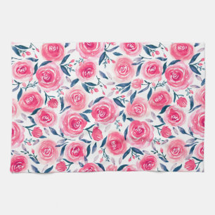 Rosa Blommigt Watercolor Ro Mönster Kökshandduk