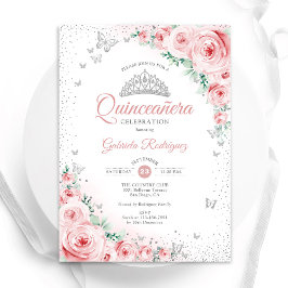  Rosa Blommigt Watercolor Ro Quinceanera Inbjudningar