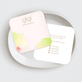 Rosa Blommigt Watercolor Stud Earring Visning Hold Fyrkantigt Visitkort