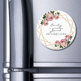 Rosa Blommigt Wed Elegant Guld Glitter Geometric Magnet
