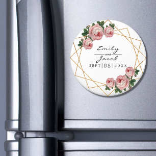 Rosa Blommigt Wed Elegant Guld Glitter Geometric Magnet