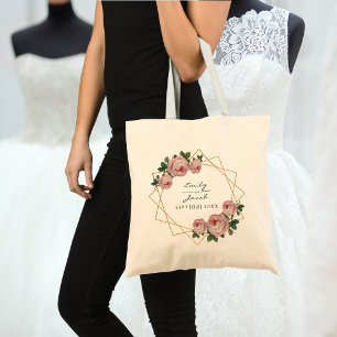 Rosa Blommigt Wed Elegant Guld Glitter Geometric Tygkasse