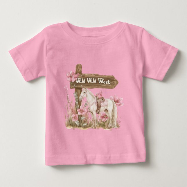 Rosa Blommigt Western Blommigt Vilda western Horse T Shirt (Framsida)